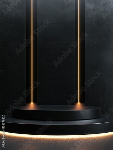 sharp picture of Podium black dark background for sho products, high detail, 8k