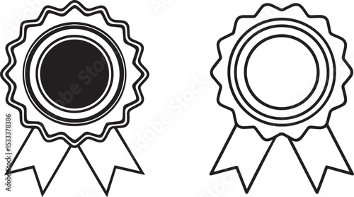 Vector gold award ribbon rosette medal badge set, a symbol of winner success and achievement