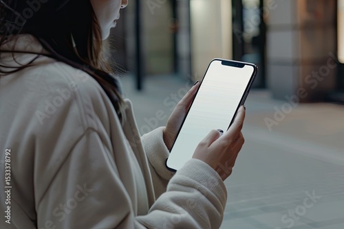 High Definition Image of Closeup, Women Using Cellphone, Smart Mobile Phone Blank Screen Mockup