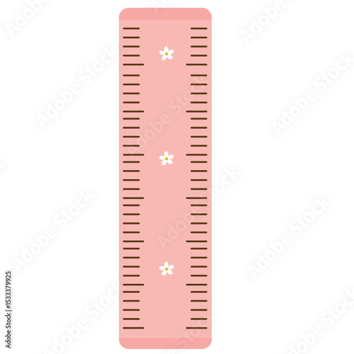 Pink ruler with small stars and simple flat design. Perfect for kids’ math visuals, girly school sets, or educational stationery icons.