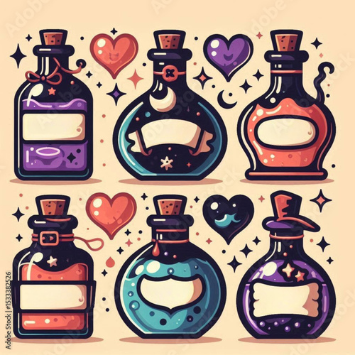 Magical Potion Bottles A Charming Collection of Fantasy Illustrations