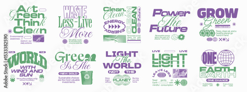 Renewable energy quote t shirt design bundle, Sustainability poster design set for print. Retro future t shirt design collection