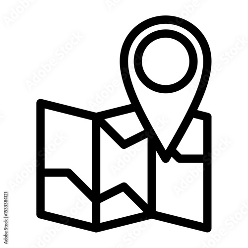 Flat style icon a folded map with a location pin marker ideal for use in GPS, navigation, travel, tourism, or location-based app interfaces. Simple, bold, and easy to recognize.