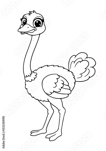 ostrich cartoon outline line art vector illustration for coloring page for chidren's kids, transparent background