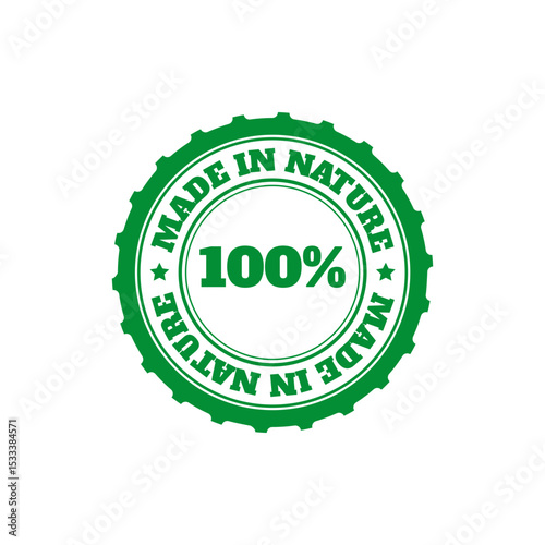 100 % Made With Nature Icon Vector Stamp