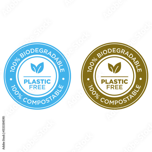 100% Biodegradable Compostable Plastic Free Vectoor Stamp Logo With Two Color.