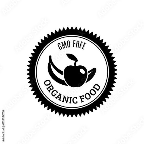 GMO Free Organic Food Icon Vector Stamp Black