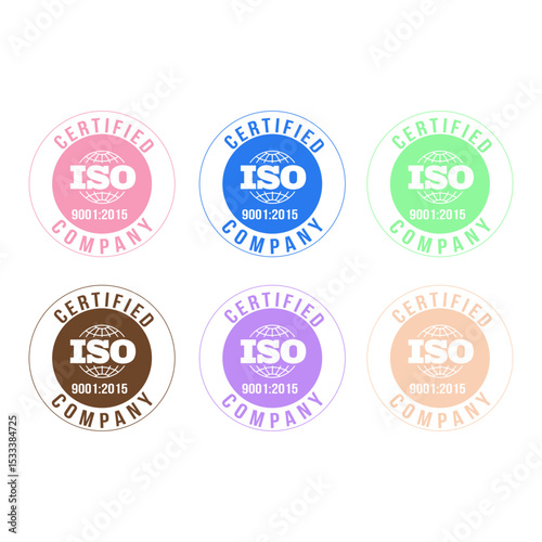 ISO Certified Company 9001 to 2015 Icon Vector Stamp With Difference Color