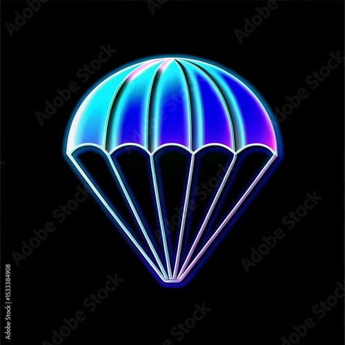 Neon Parachute Icon on Black Background