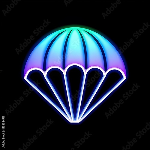 Neon Parachute Icon on Black Background