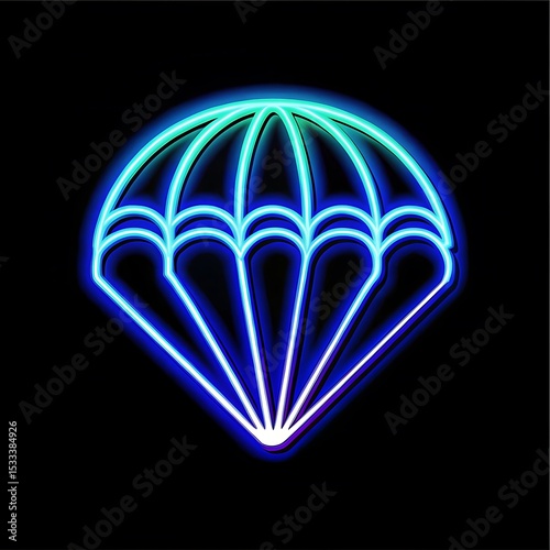Neon Parachute Icon on Black Background