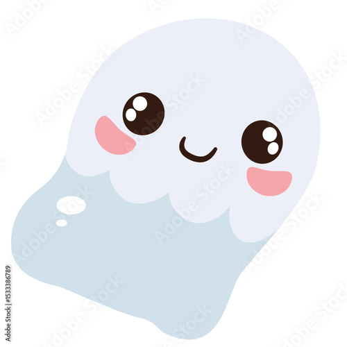 Soft blue ghost with a smiling kawaii face. A friendly and fun character for Halloween, kids’ stories, or adorable cartoon illustrations.