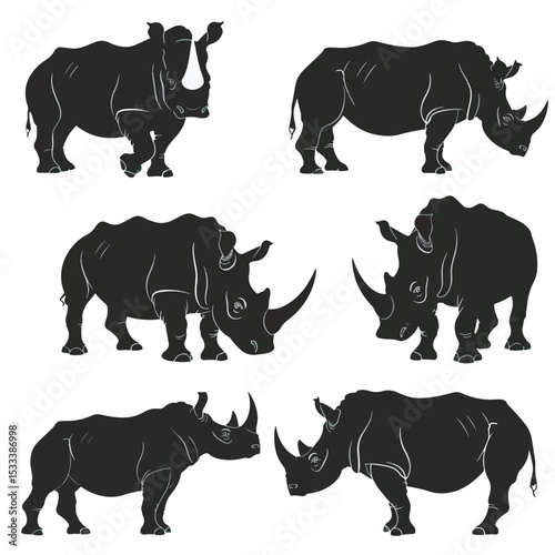 Rhino silhouette vector , black silhouettes isolated on white background