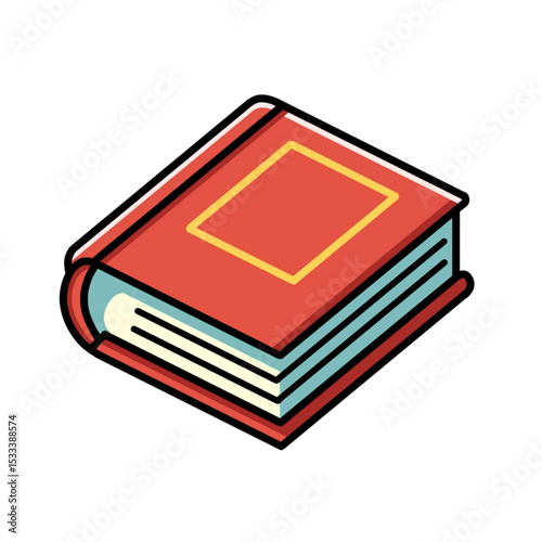 Vector image of a red coloured book, for icon and logo design and sticker.