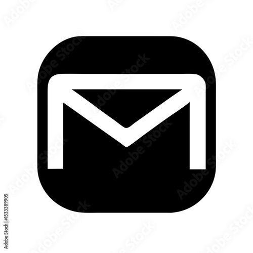 Email icon displayed on a black square. The image captures a simplified representation of electronic mail.