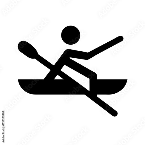 A simple illustration of a person in a kayak, paddling.