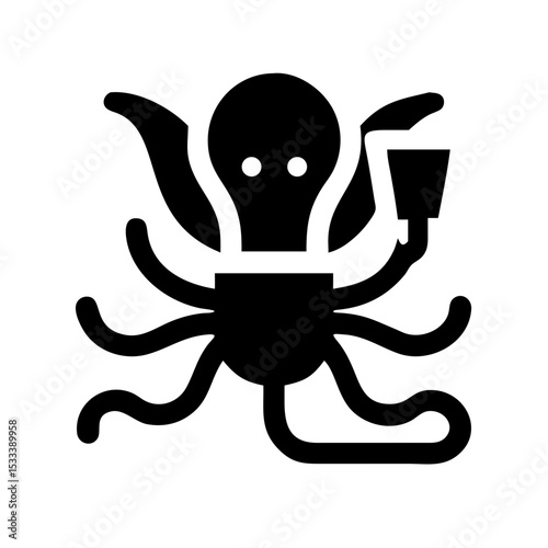 A cartoon octopus holds up a glass