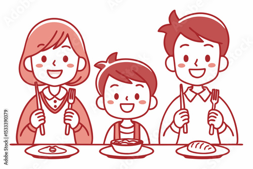 Happy family enjoying a meal together, for family blogs and websites.