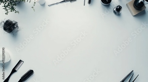 Minimalist Composition of Hairdressing Tools on a Clean White Surface Backdrop