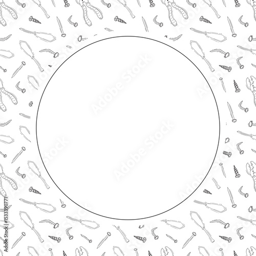 construction frame. doodle construction tool circle frame. hand drawn construction frame background. construction tool background