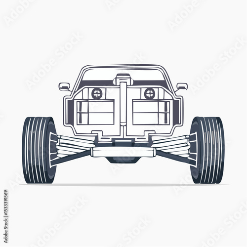 Vector Illustration Car Chassis Frame - Minimalist Black Line Art