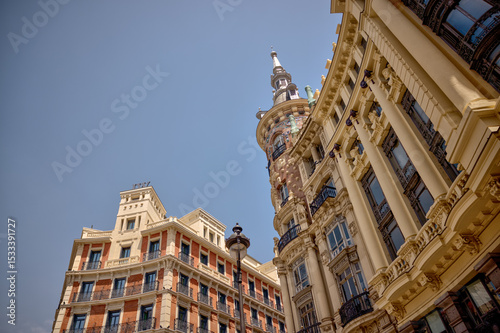 Madrid, Spain - May 31, 2025: Views of typical architecture in the Centro district of Madrid in Spain
