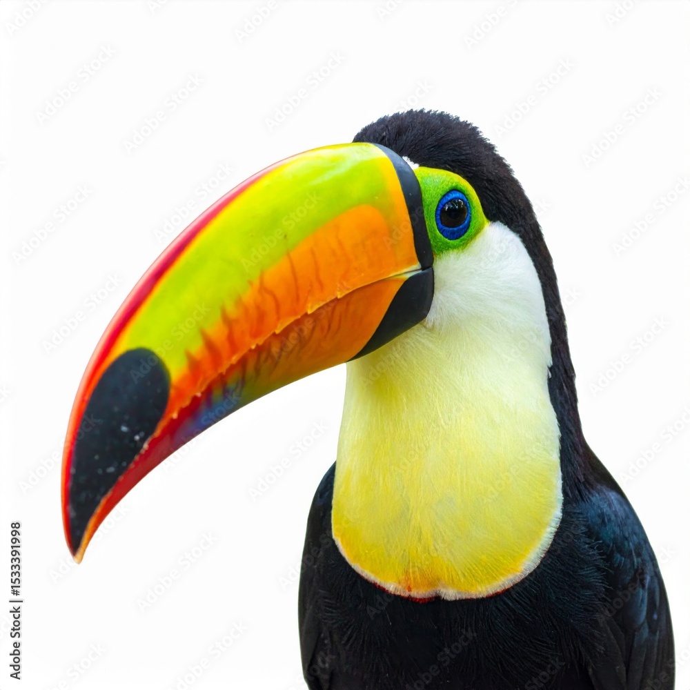 Fototapeta premium Closeup of a Colorful Toucan Against White Background
