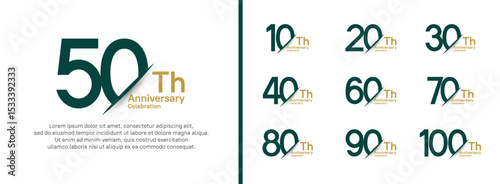 set of anniversary logo style with slash. vector design green and brown color for celebration