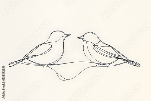 Simple black line art drawing of two birds perched on a branch facing each other