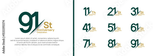 set of anniversary logo style with slash. vector design green and brown color for celebration