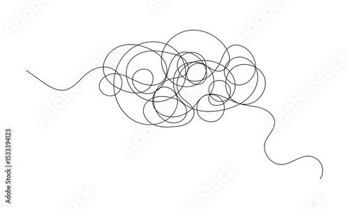 Tangled black thread on white background . Vector Illustration . EPS 10 .