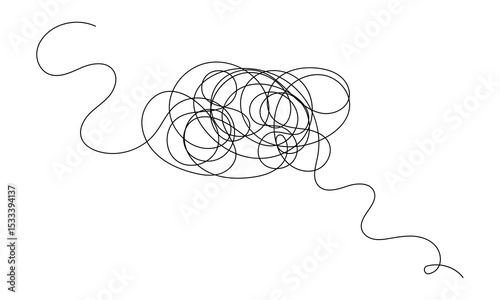 Tangled black thread on white background . Vector Illustration . EPS 10 .