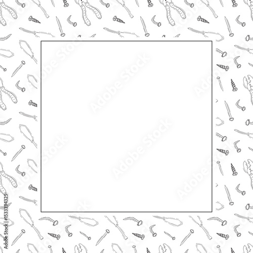 construction frame. doodle construction tool square frame. hand drawn construction frame background. construction tool background