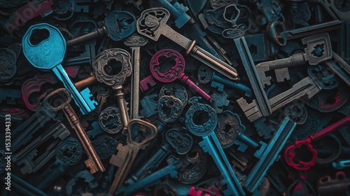 Antique keys jumbled together
