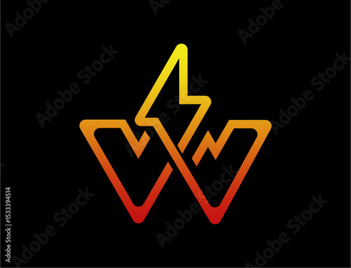 Abstract logo design featuring a stylized w and electricity symbol