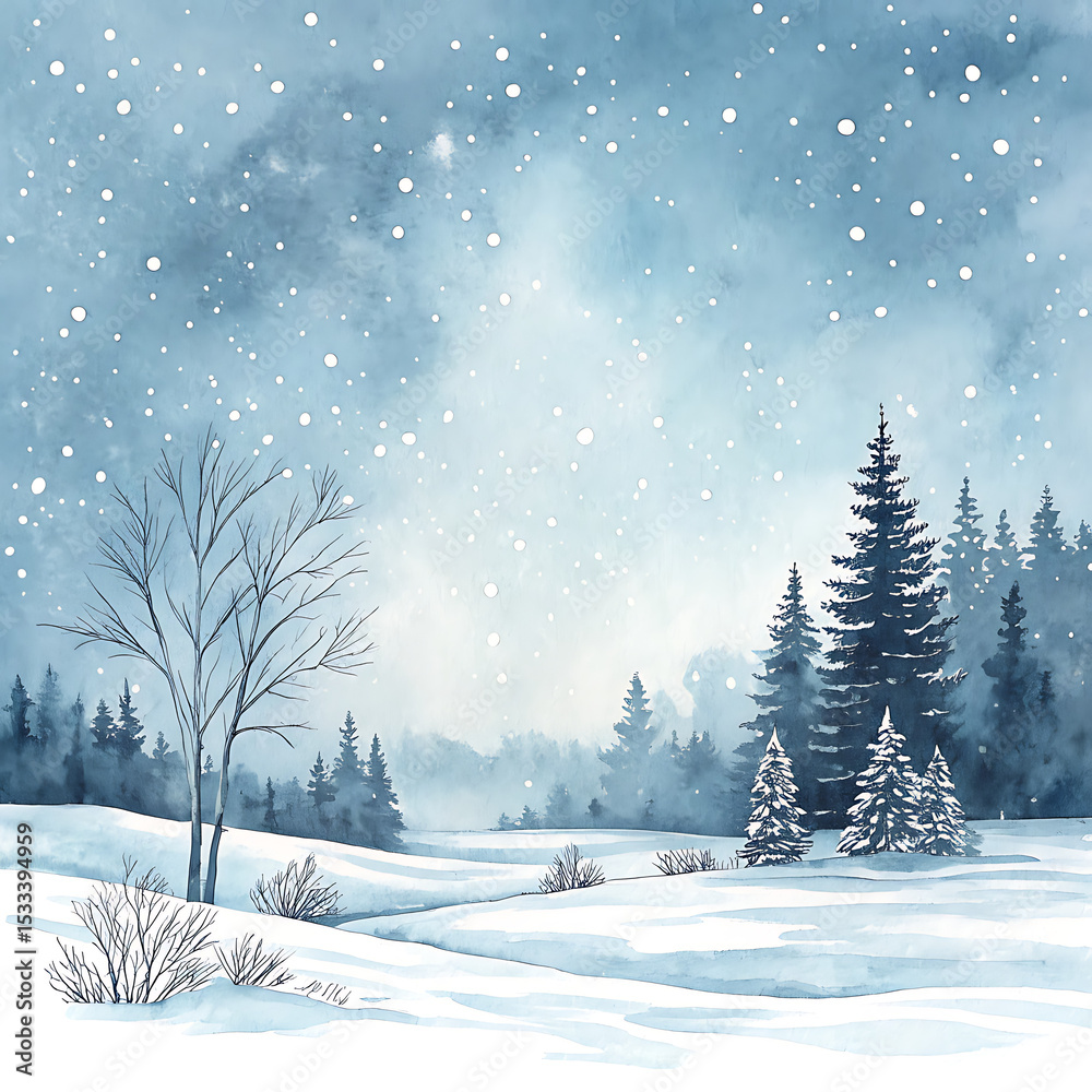 Fototapeta premium Winter Wonderland Scene, Nature, Snowy Landscape, Happy Holiday Clipart, Tranquil Environment, Peaceful Viewpoint