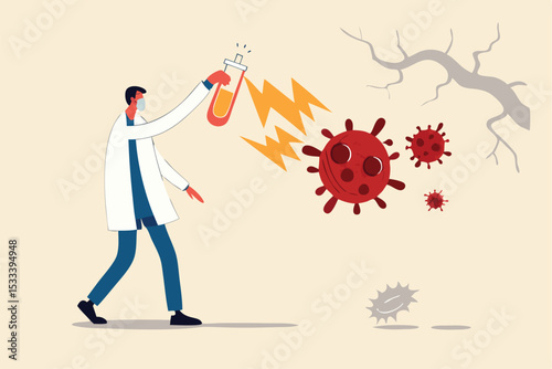 Coronavirus COVID-19 medicine or vaccine discovery, drugs to cure COVID-19 flu concept, doctor holding big tablet medicine or drugs with recovery effect to kill Coronavirus pathogen to melt to death.
