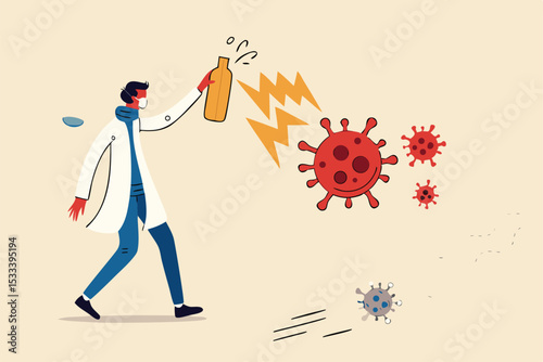 Coronavirus COVID-19 medicine or vaccine discovery, drugs to cure COVID-19 flu concept, doctor holding big tablet medicine or drugs with recovery effect to kill Coronavirus pathogen to melt to death.