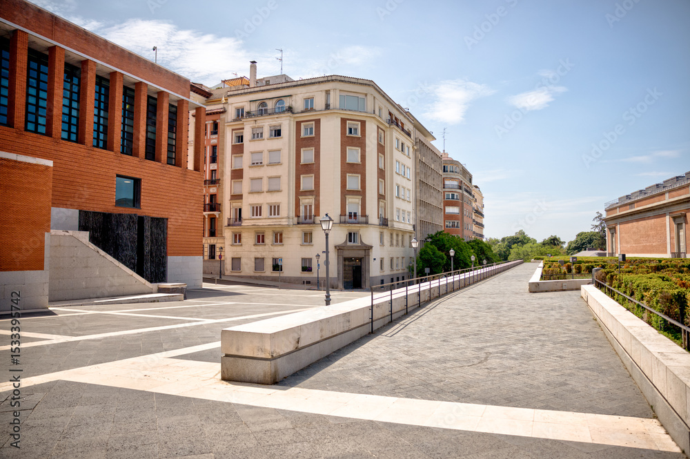 Fototapeta premium Madrid, Spain - June 2, 2025: Exterior of the Museo del Prado Centro district in Madrid in Spain 