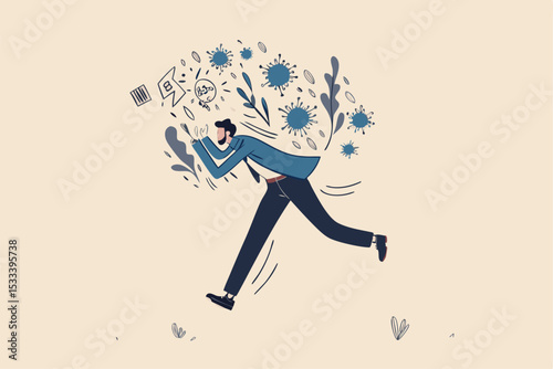 Coronavirus COVID-19 infect paranoid, panic, fear or nervous from social distancing, solitude or self isolation concept, man running with fear, paranoia about COVID-19 Coronavirus infectious disease