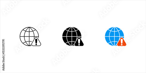set globe earth with internet warning icons, symbols, signs, vectors, black and white design, simple illustration collection