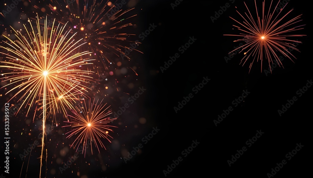 Naklejka premium Fireworks Banner on Light Black Background Festive Celebration Design