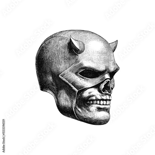 Hand-Drawn Vintage Style Engraving of a Skull Mask