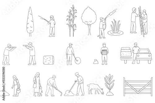 Farming agriculture icons line art illustrations set
