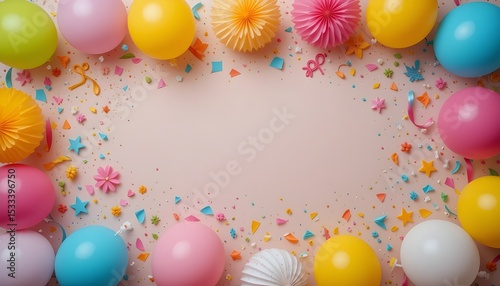 Flat Lay Party Birthday Decoration Background Top View with Festive Elements