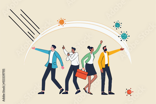 Herd immunity, immunized people who cured from Coronavirus COVID-19 viral disease concept, people wearing face mask together with shield or guard effect to protect from infection Coronavirus pathogen.