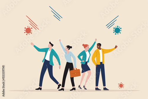 Herd immunity, immunized people who cured from Coronavirus COVID-19 viral disease concept, people wearing face mask together with shield or guard effect to protect from infection Coronavirus pathogen.