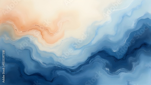 Abstract painting with blue and peach color gradients
