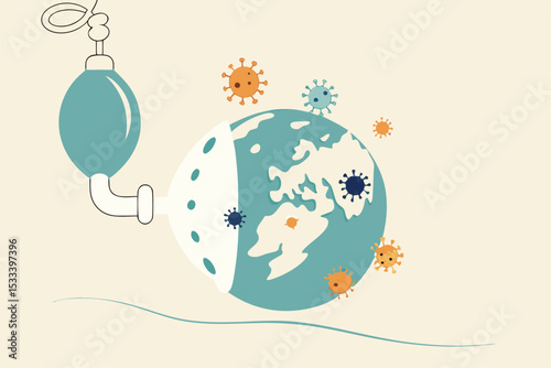 COVID-19 novel Coronavirus pandemic disease, world spreading outbreak in critical concept, planet earth or world globe with map of Americas United States using resuscitator, COVID-19 virus pathogens.