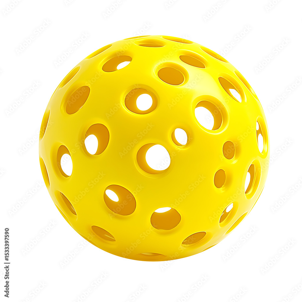 Fototapeta premium Bright Yellow Plastic Wiffle Ball with Multiple Round Holes Isolated on Black Background